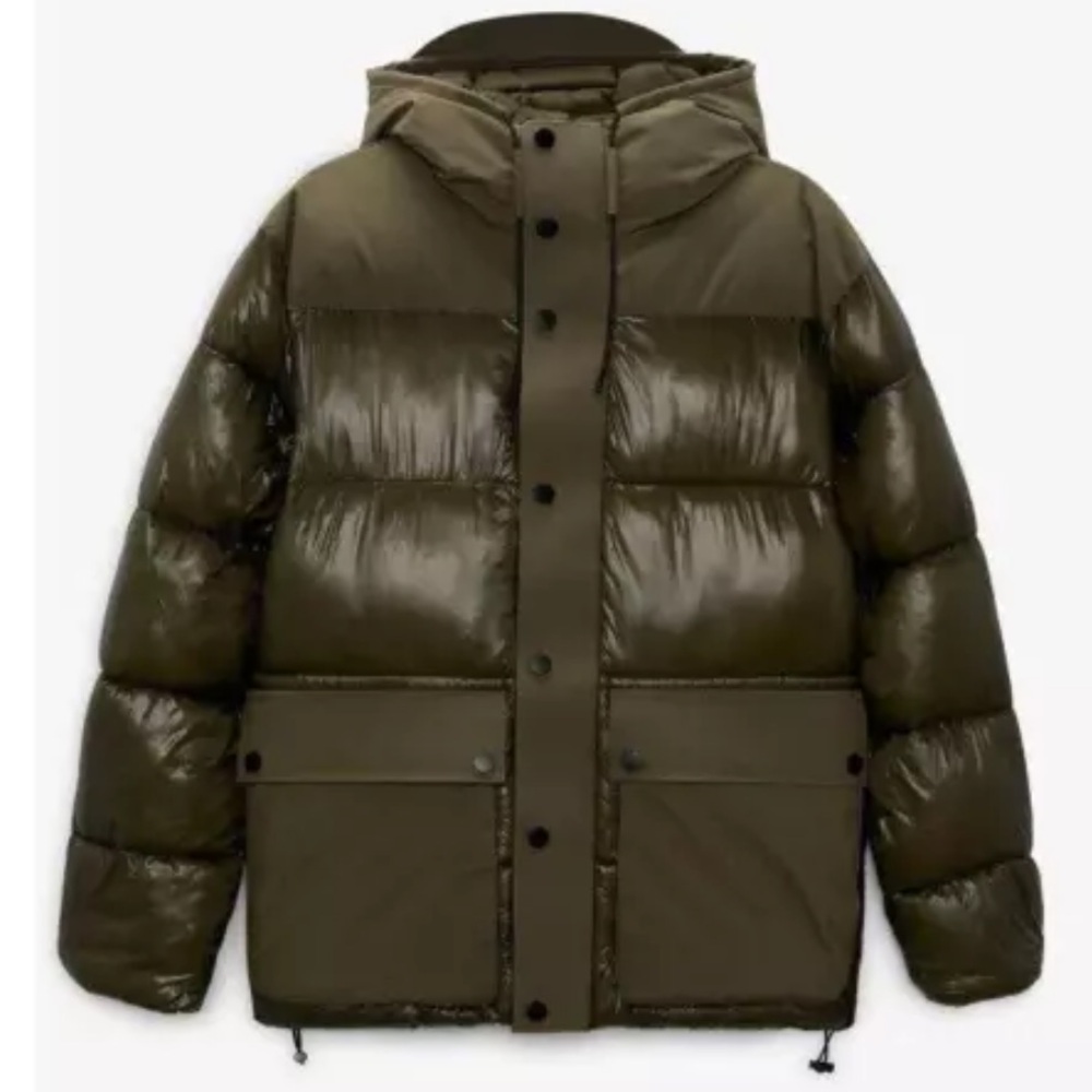 Zara Men's Khaki Contrast Puffer Jacket Size S - Picture 4 of 14